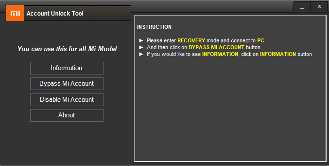 Mi account unlock tool